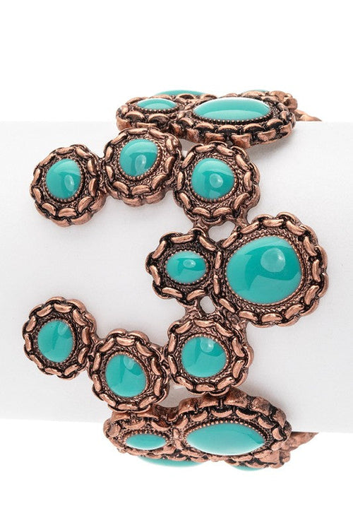 Squash Blossom Western Stretch Bracelet Coral Turquoise