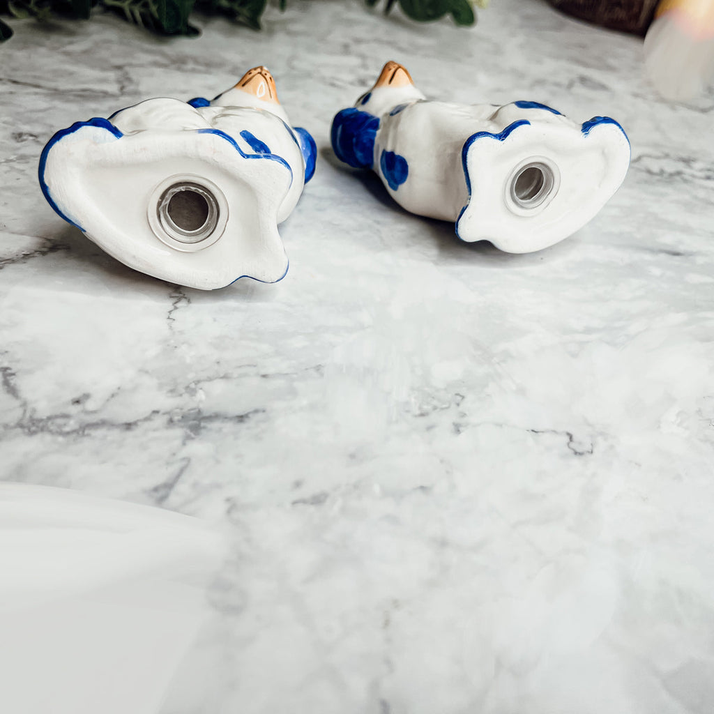 Staffordshire Dog Salt And Pepper Shakers Ceramic Hand-Painted Blue White