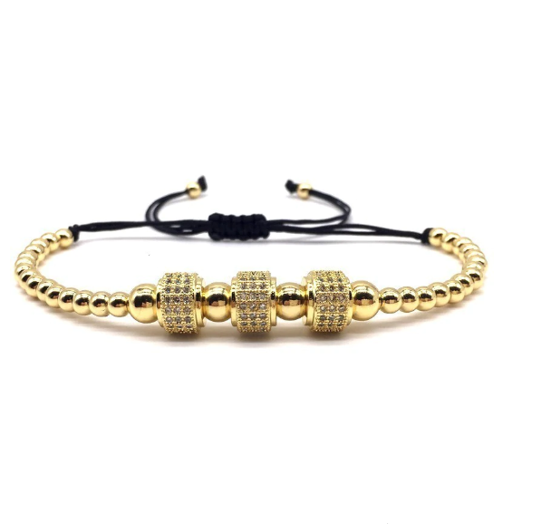 Stainless Steel CZ Bracelet Adjustable Macrame Cord