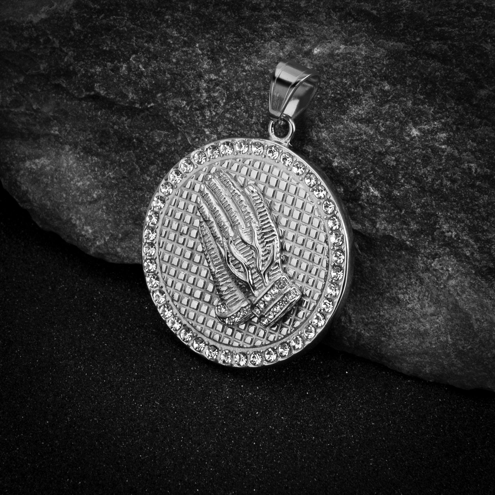 Stainless Steel CZ Dollar Sign Coin Pendant Hip Hop