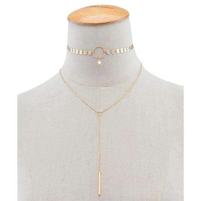 Star Lariat Choker Necklace Gold Layered Y Necklace