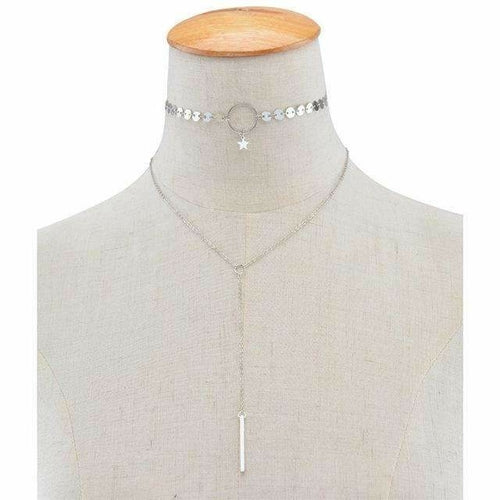 Star Lariat Choker Necklace Gold Layered Y Necklace