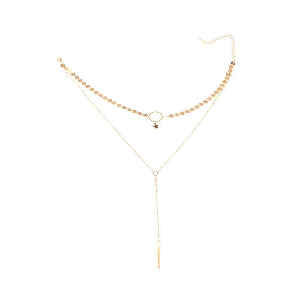 Star Lariat Choker Necklace Gold Layered Y Necklace