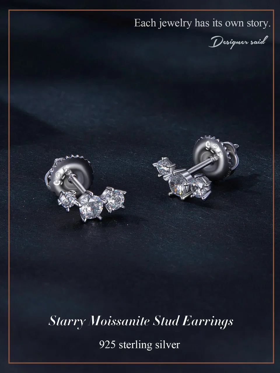 Sterling Silver S925 Moissanite Star Stud Earrings Screw Back Engagement Gift