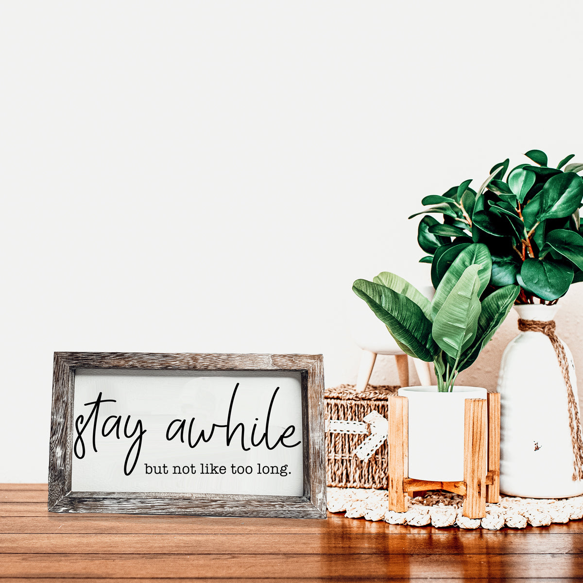 Stay Awhile Wooden Wall Sign - Funny Paulownia Wood Home Decor Plaque