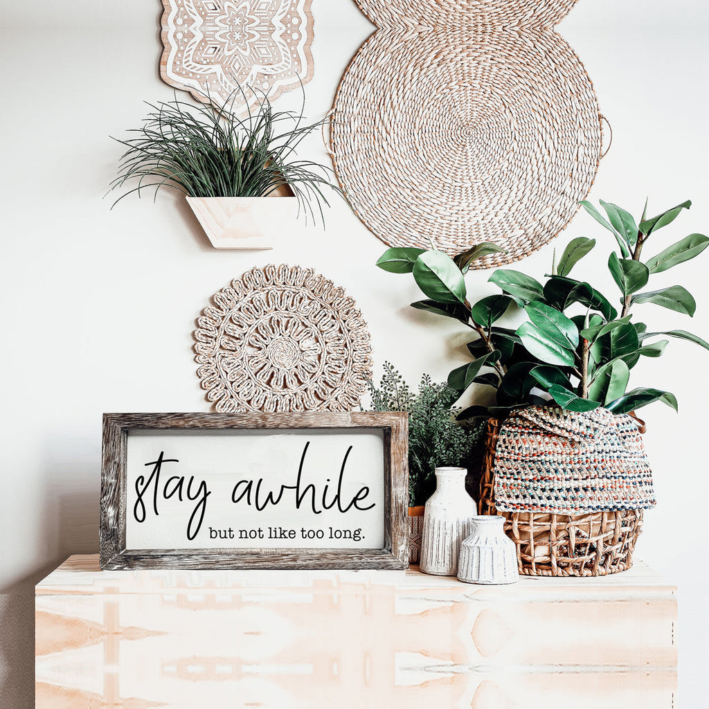 Stay Awhile Wooden Wall Sign - Funny Paulownia Wood Home Decor Plaque