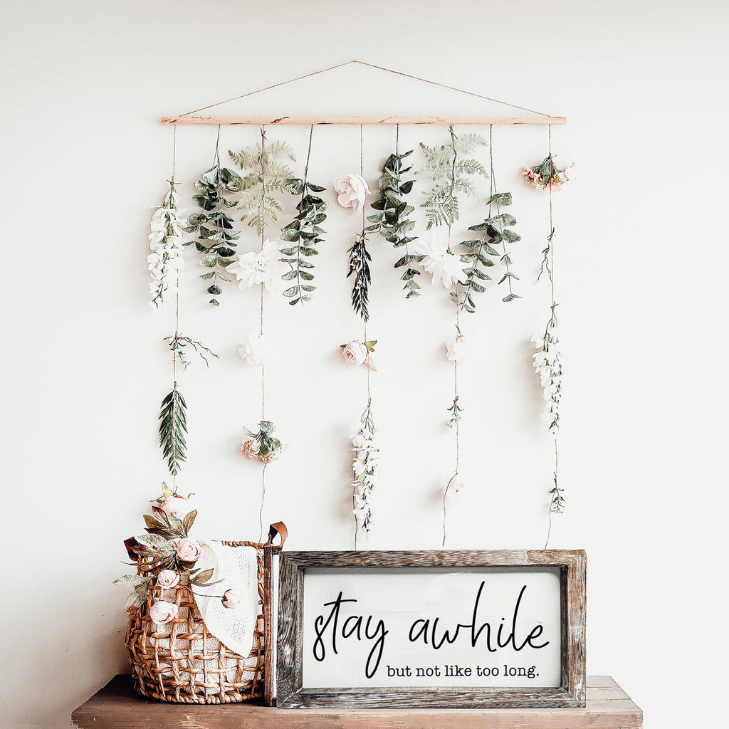 Stay Awhile Wooden Wall Sign - Funny Paulownia Wood Home Decor Plaque