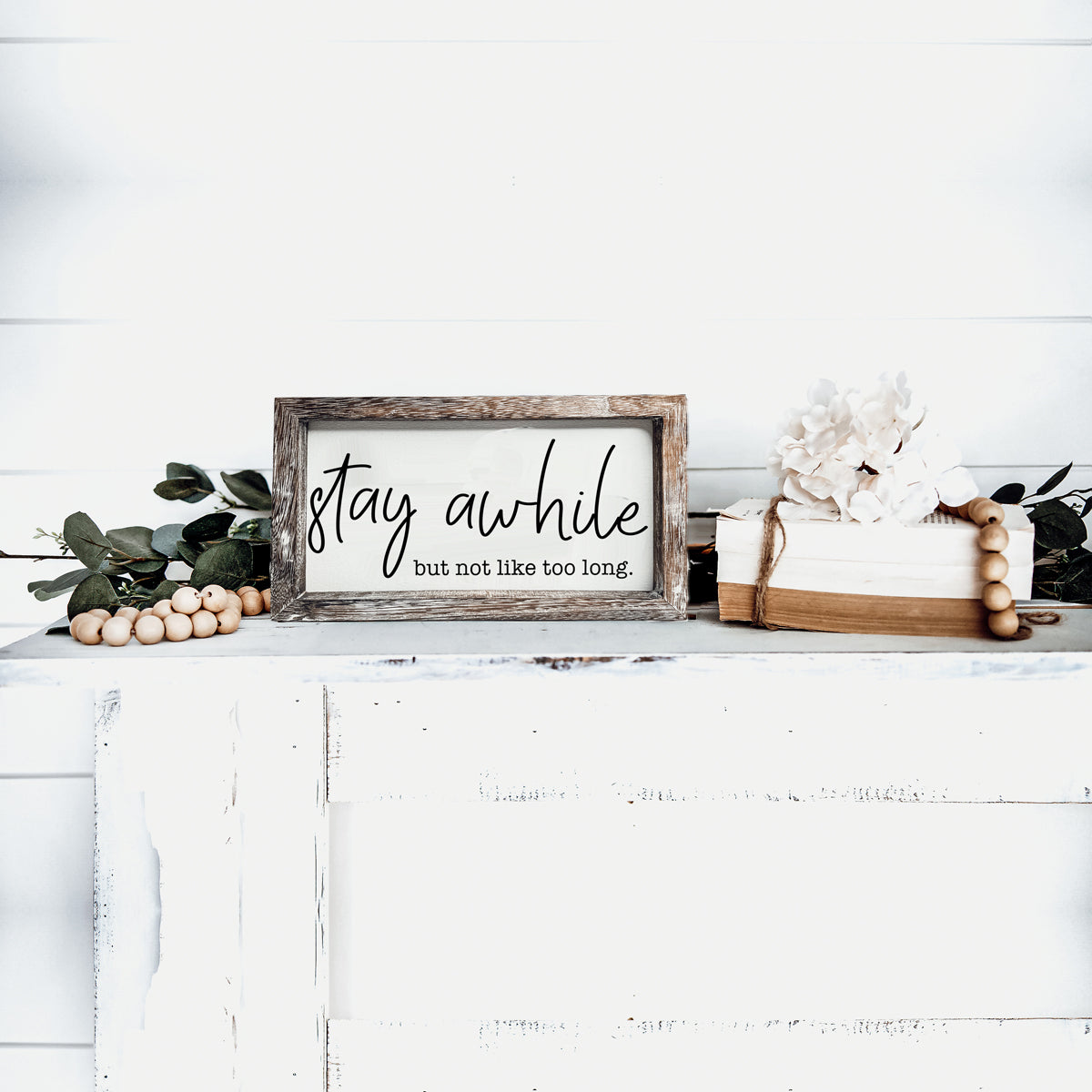 Stay Awhile Wooden Wall Sign - Funny Paulownia Wood Home Decor Plaque