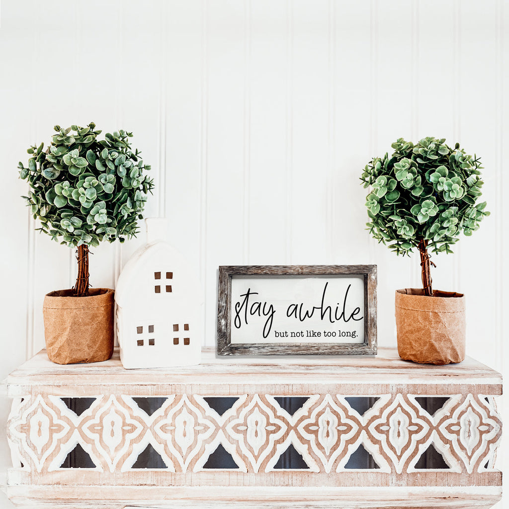 Stay Awhile Wooden Wall Sign - Funny Paulownia Wood Home Decor Plaque