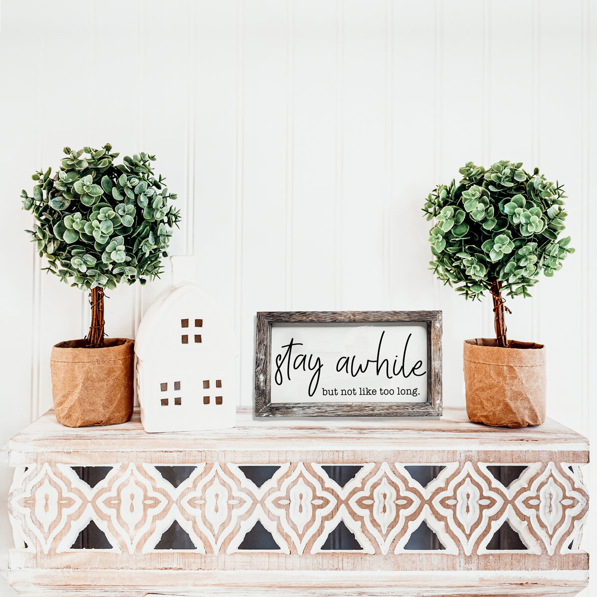 Stay Awhile Wooden Wall Sign - Funny Paulownia Wood Home Decor Plaque