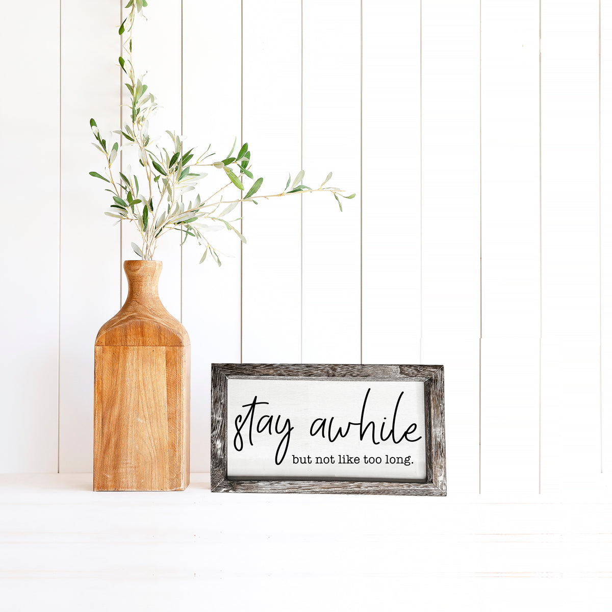 Stay Awhile Wooden Wall Sign - Funny Paulownia Wood Home Decor Plaque