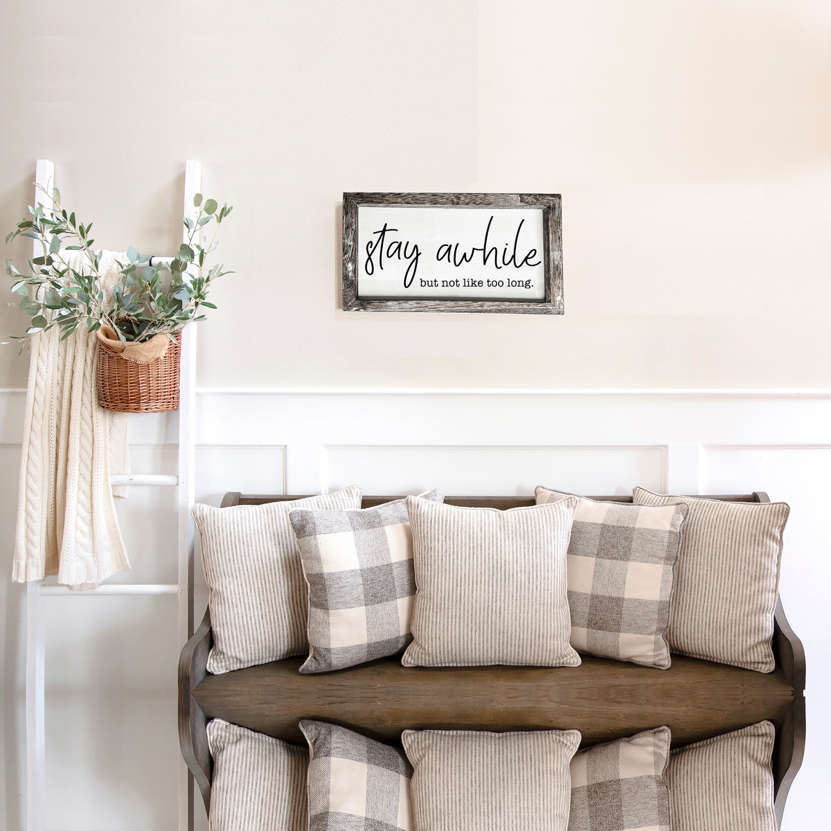 Stay Awhile Wooden Wall Sign - Funny Paulownia Wood Home Decor Plaque