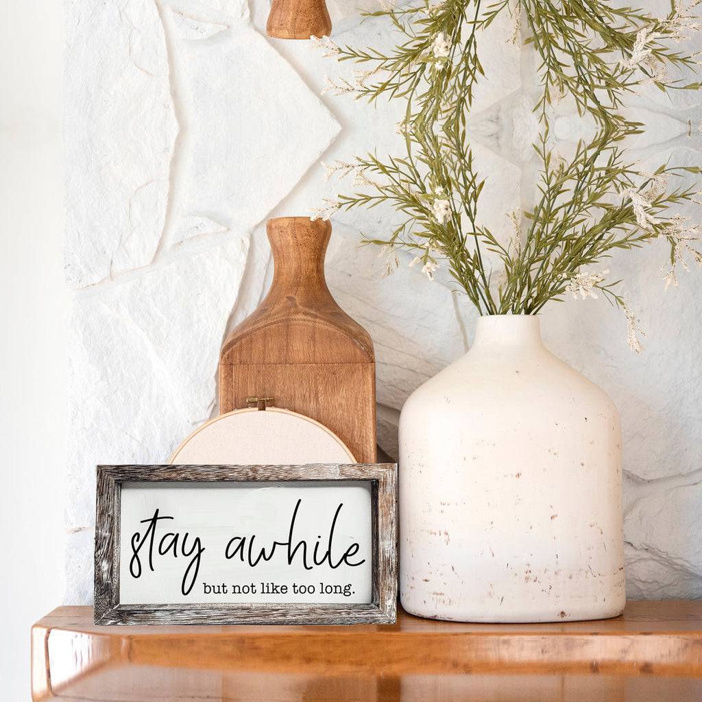 Stay Awhile Wooden Wall Sign - Funny Paulownia Wood Home Decor Plaque