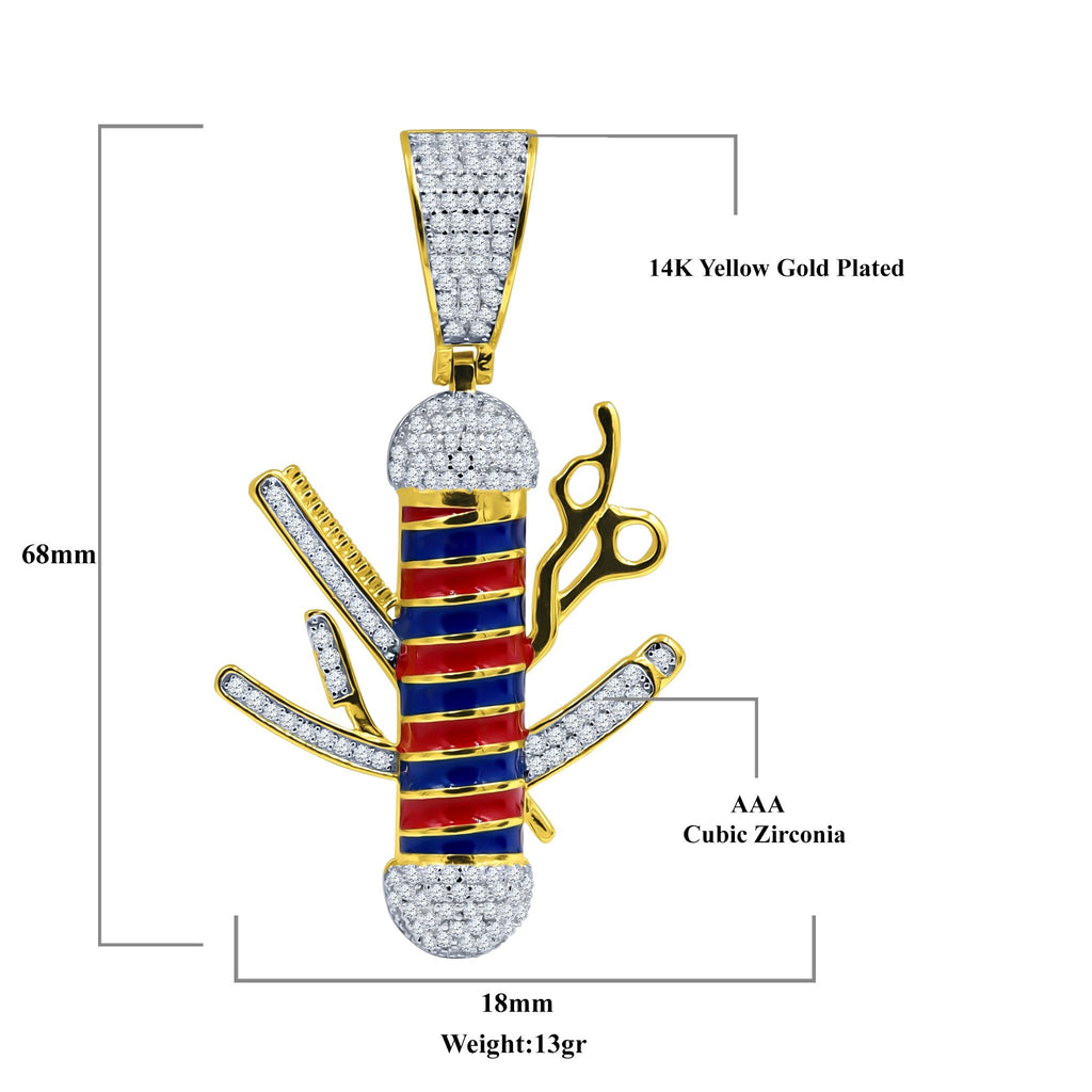 Sterling 925 CZ Enamel Sword Armor Pendant Barber Tools