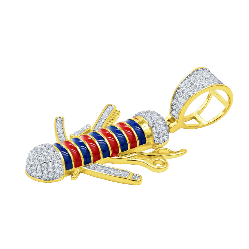Sterling 925 CZ Enamel Sword Armor Pendant Barber Tools