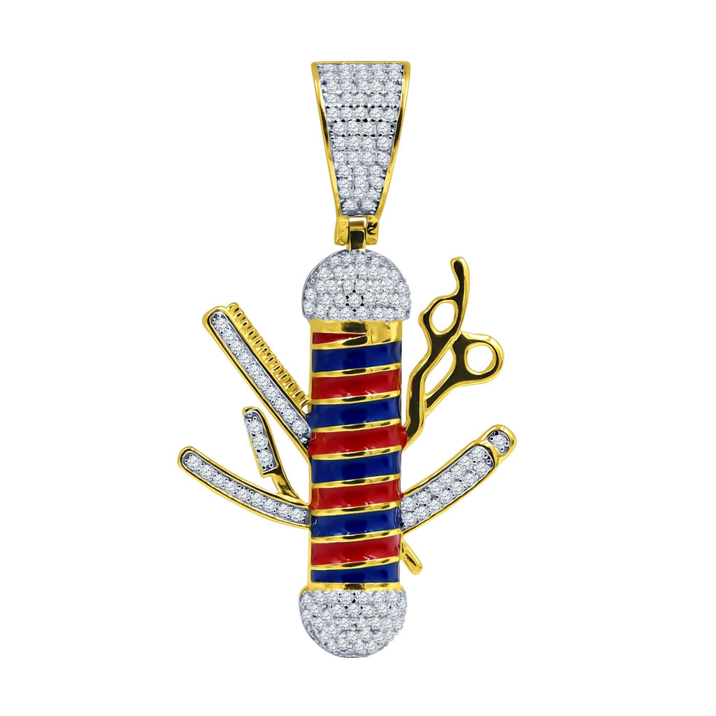Sterling 925 CZ Enamel Sword Armor Pendant Barber Tools