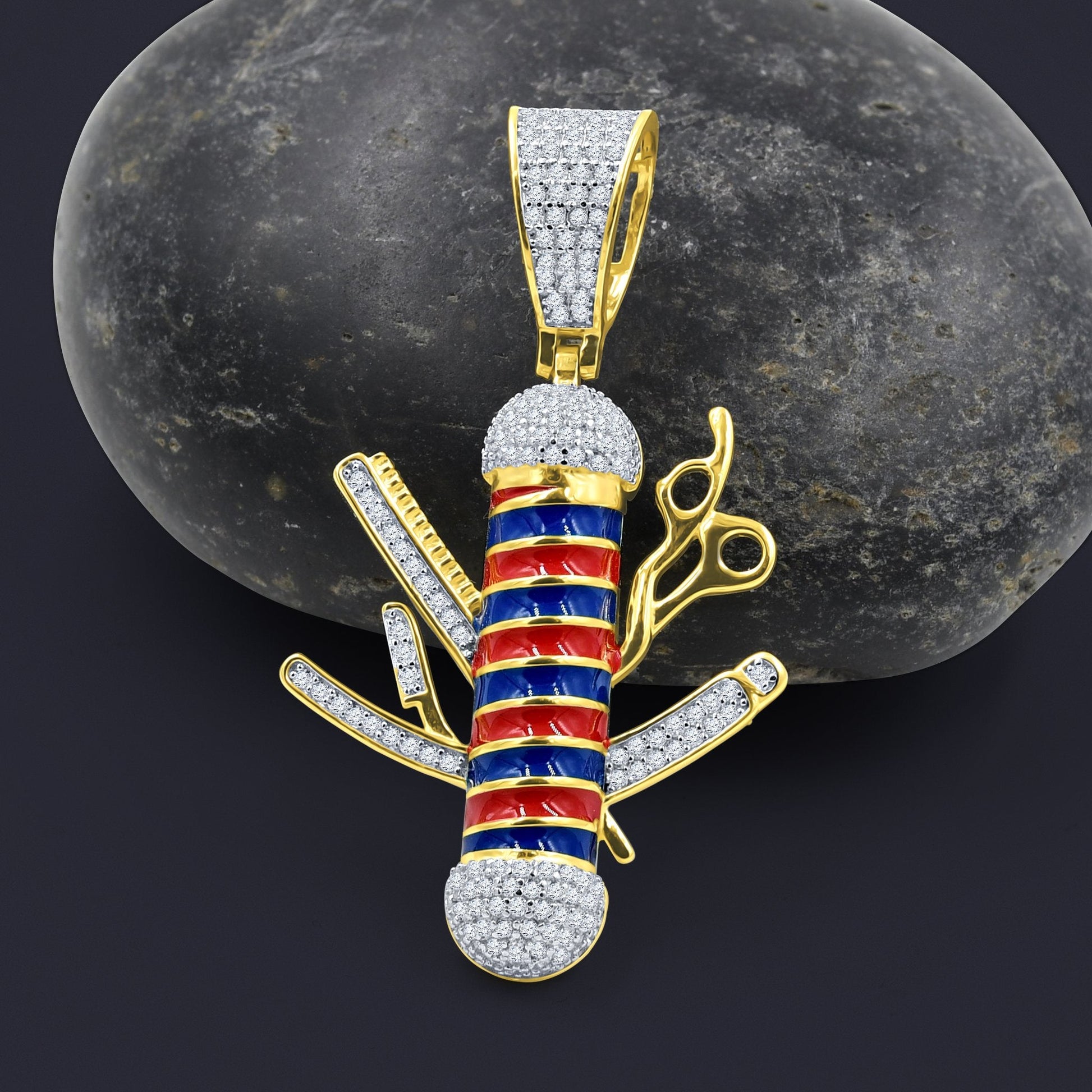 Sterling 925 CZ Enamel Sword Armor Pendant Barber Tools