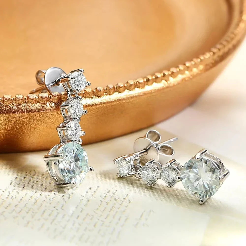 Sterling Silver 2.6ct Moissanite Drop Dangle Earrings For Women Wedding Party