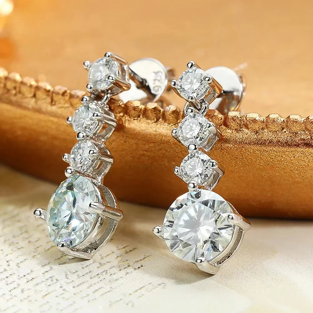 Sterling Silver 2.6ct Moissanite Drop Dangle Earrings For Women Wedding Party