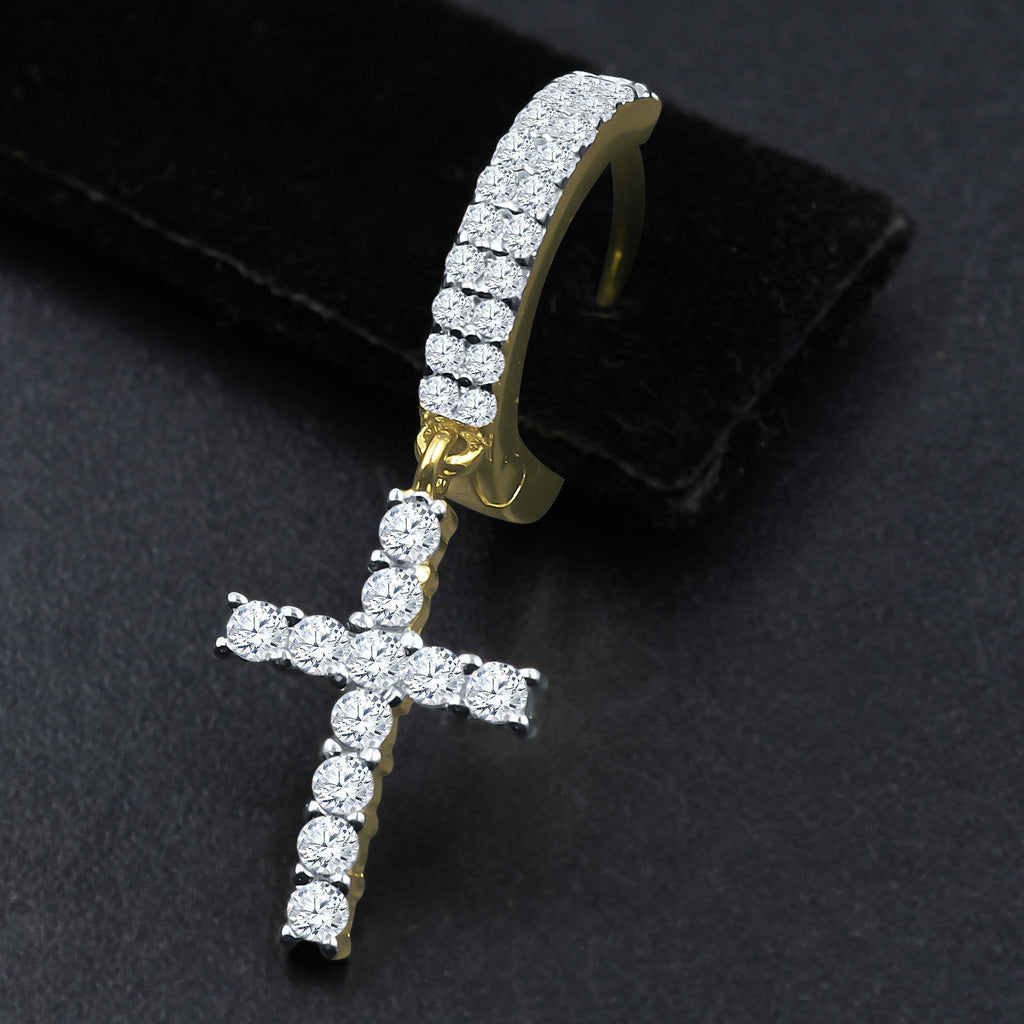 Sterling Silver 925 CZ Cross Huggie Hoop Earrings Elegant