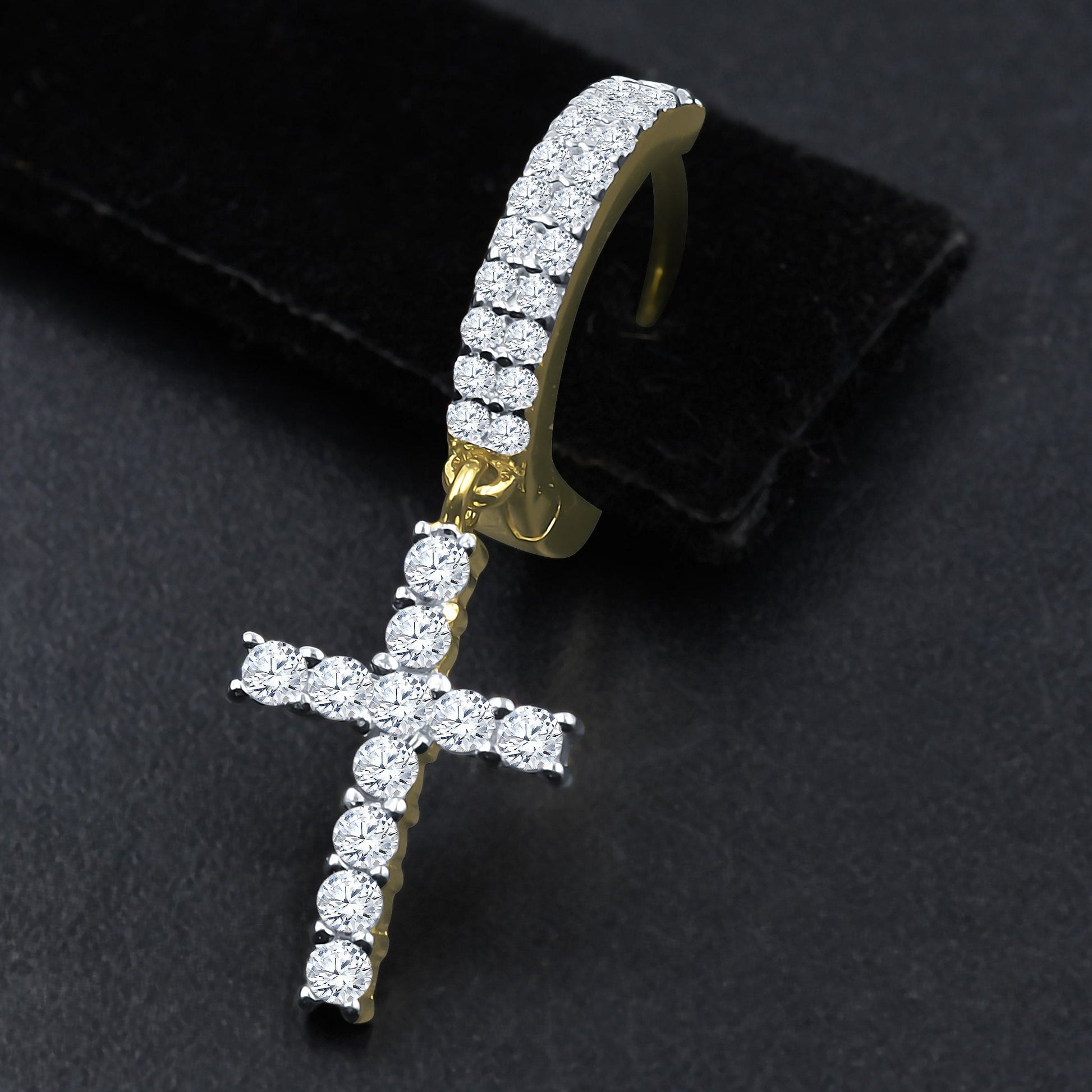 Sterling Silver 925 CZ Cross Huggie Hoop Earrings Elegant