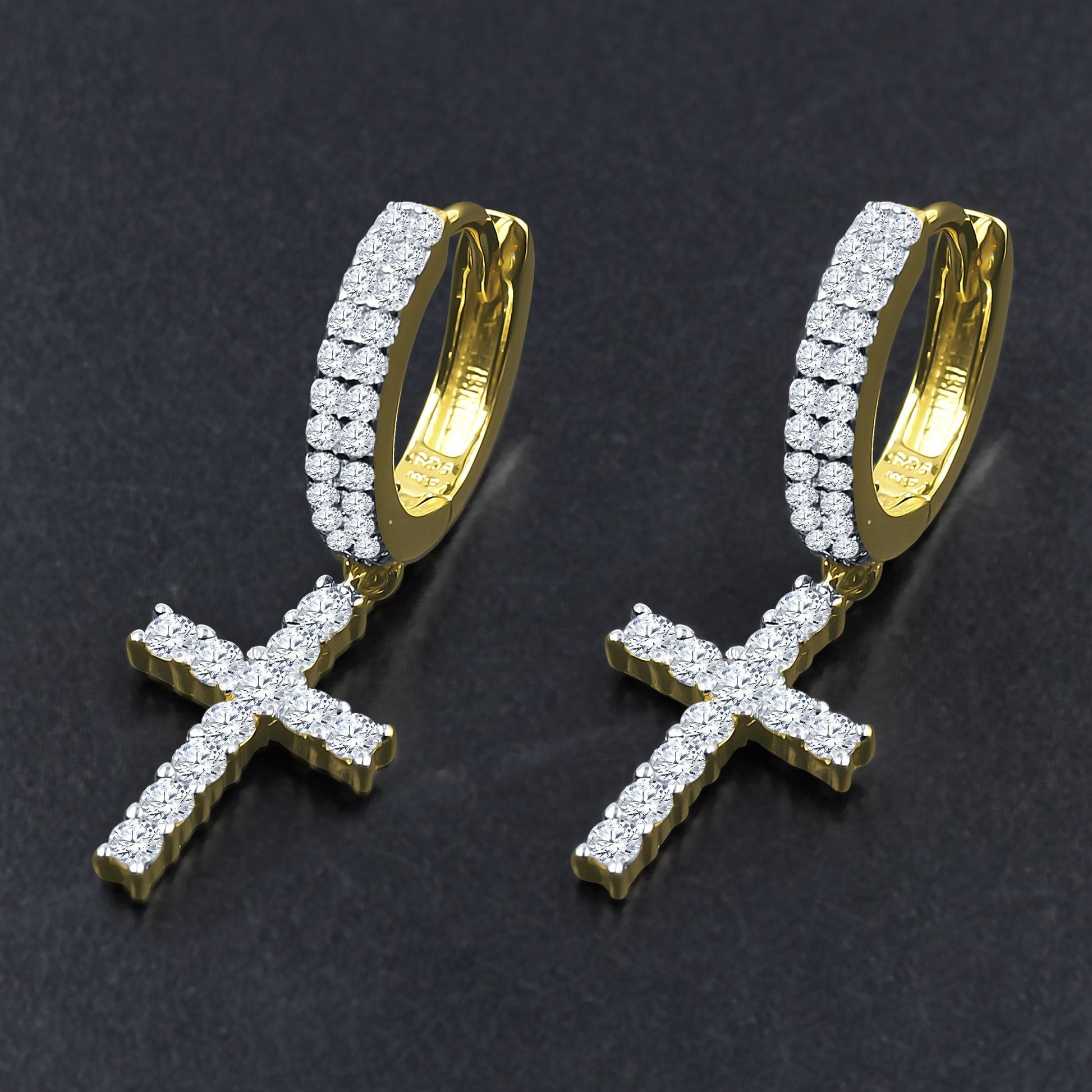 Sterling Silver 925 CZ Cross Huggie Hoop Earrings Elegant