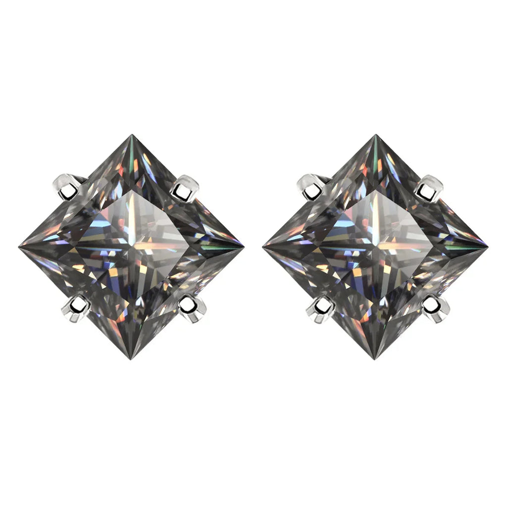 Sterling Silver 925 Green Princess Cut Moissanite Stud Earrings For Women