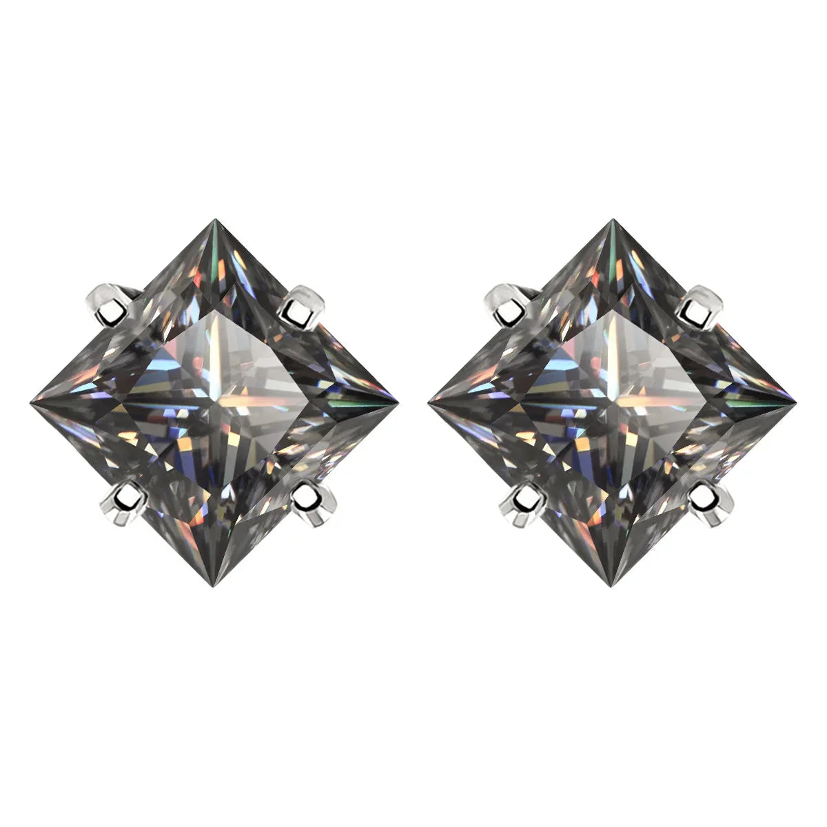 Sterling Silver 925 Green Princess Cut Moissanite Stud Earrings For Women