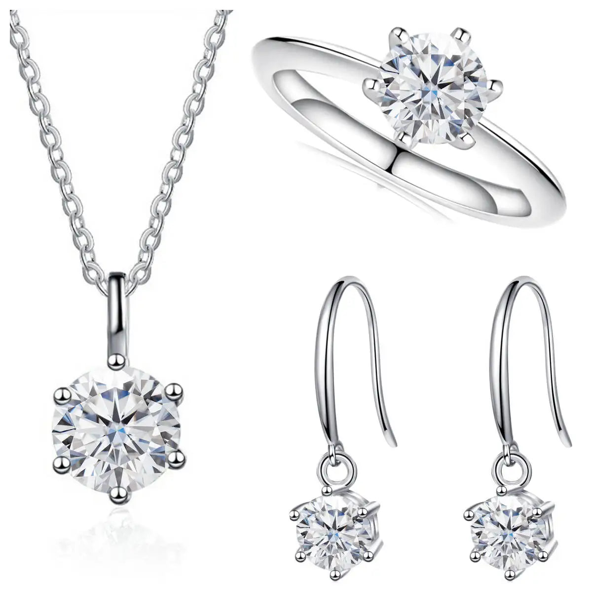 Sterling Silver 925 Moissanite Jewelry Set 2.5CT D Color Necklace Earrings