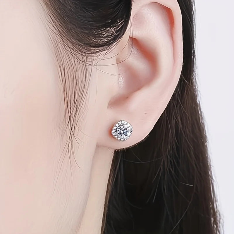 Sterling Silver 925 Moissanite Square Stud Earrings For Women Sparkling Gift