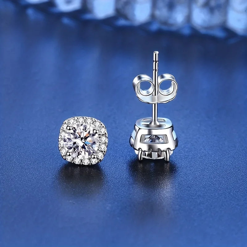 Sterling Silver 925 Moissanite Square Stud Earrings For Women Sparkling Gift