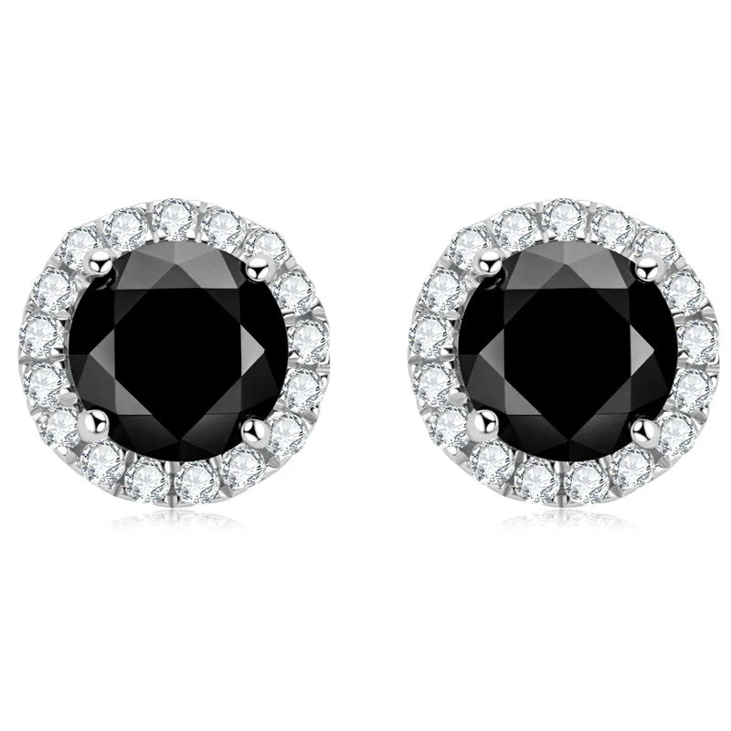 Sterling Silver 925 Moissanite Stud Earrings 0.5-1ct Black Round