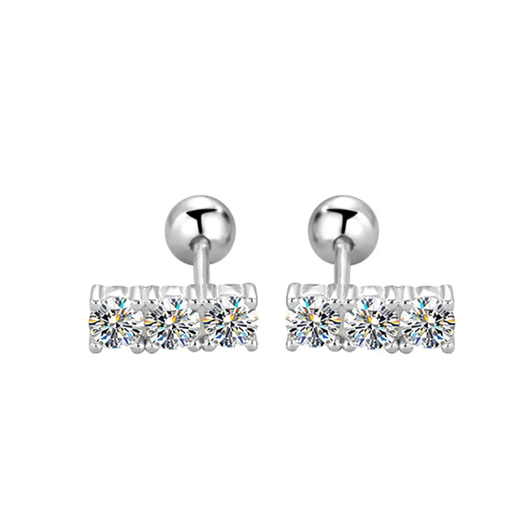 Sterling Silver 925 Moissanite Stud Earrings 0.6ct Total Straight Row