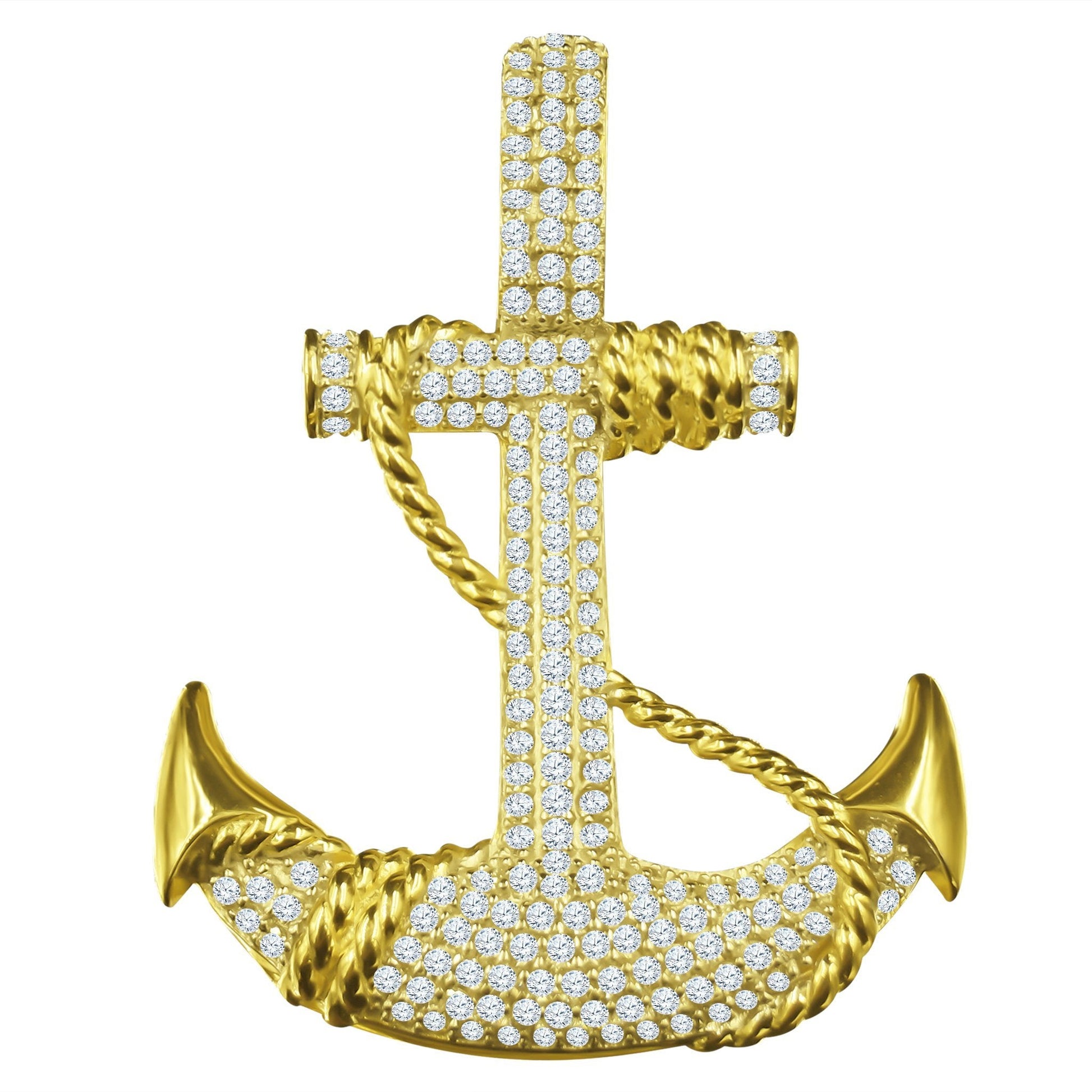 Sterling Silver CZ Anchor Pendant With Rope Detail Pave