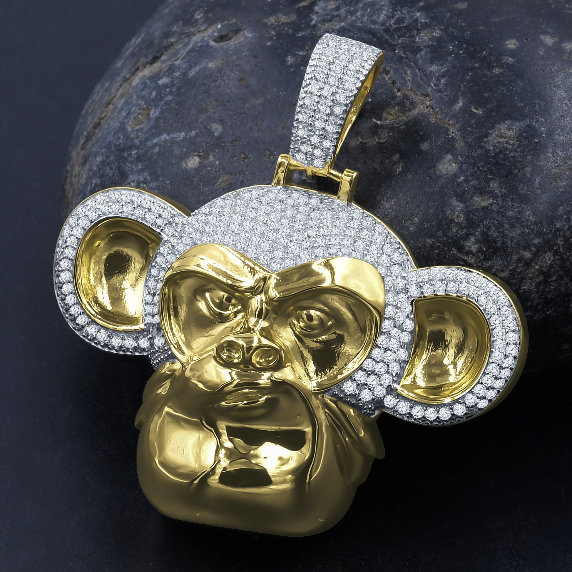 Sterling Silver CZ Beast Face Pendant Gold Accent Somatic Tribal Style Necklace