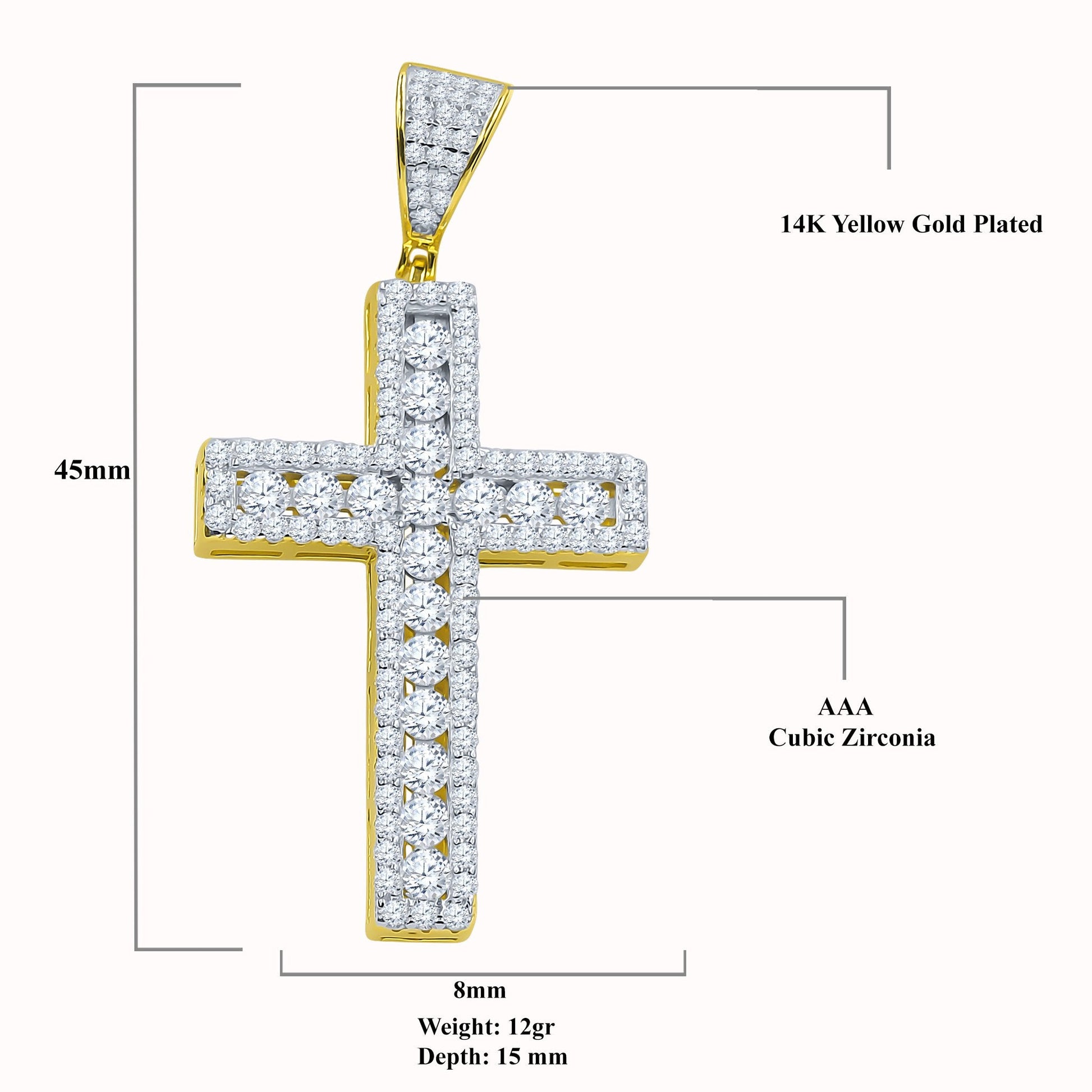 Sterling Silver CZ Double Cross Pendant Gold Edge Pave