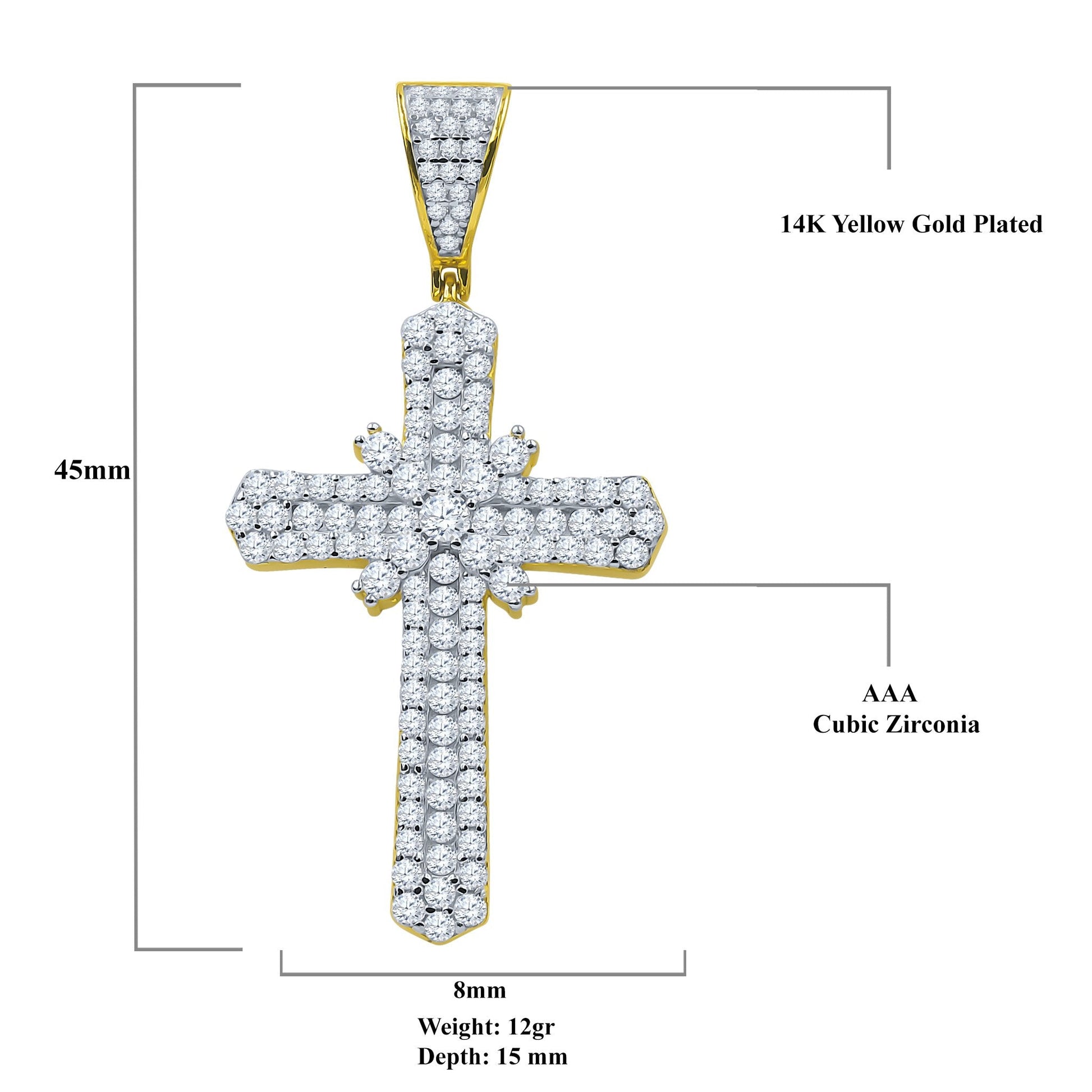 Sterling Silver CZ Double Cross Pendant Pave Gold Edge