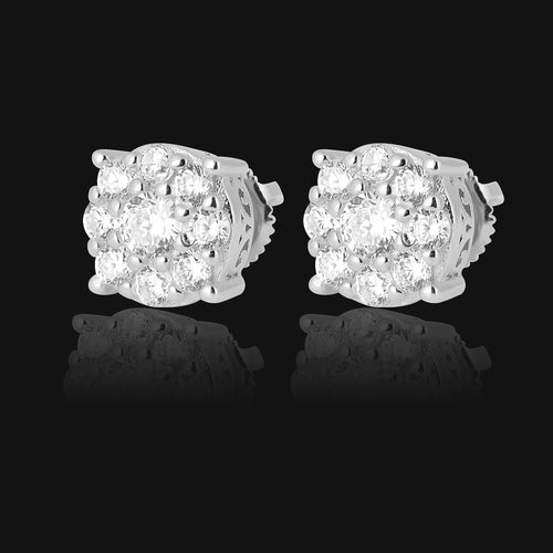Sterling Silver CZ Flower Stud Earrings Classic Everyday