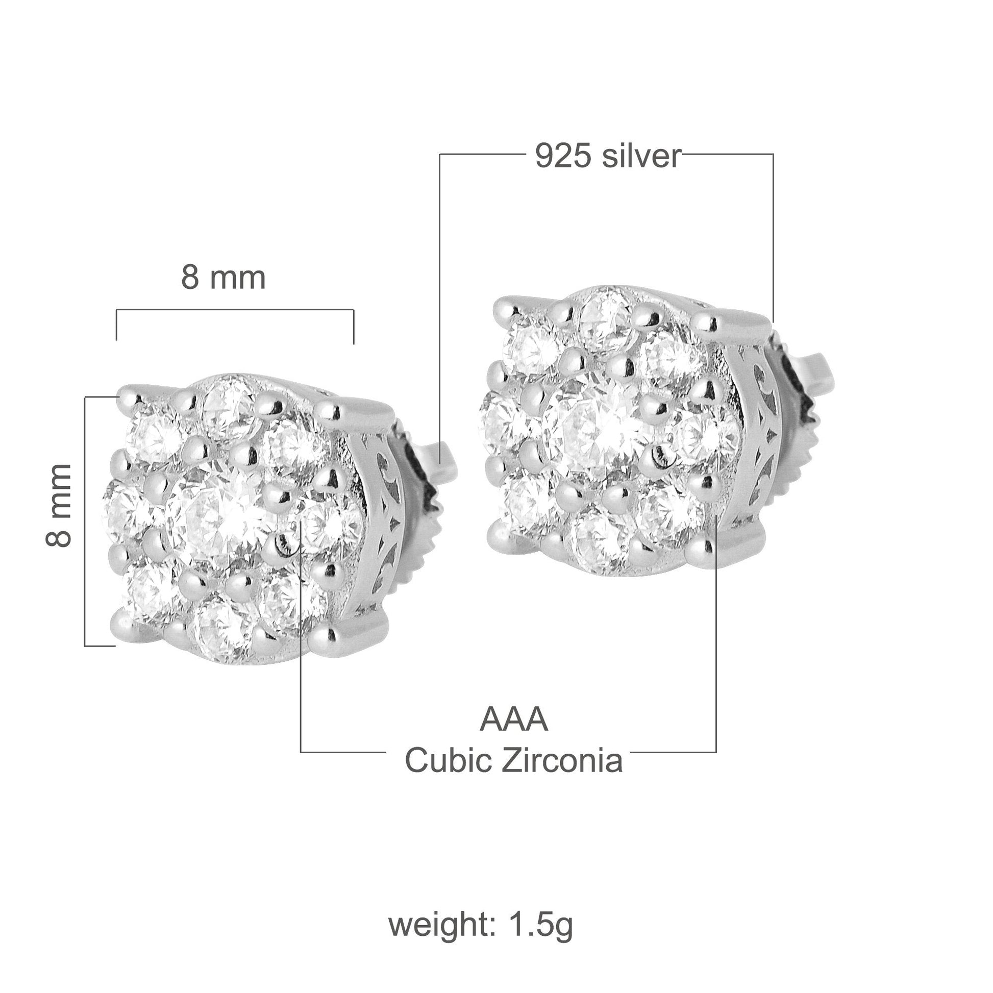 Sterling Silver CZ Flower Stud Earrings Classic Everyday