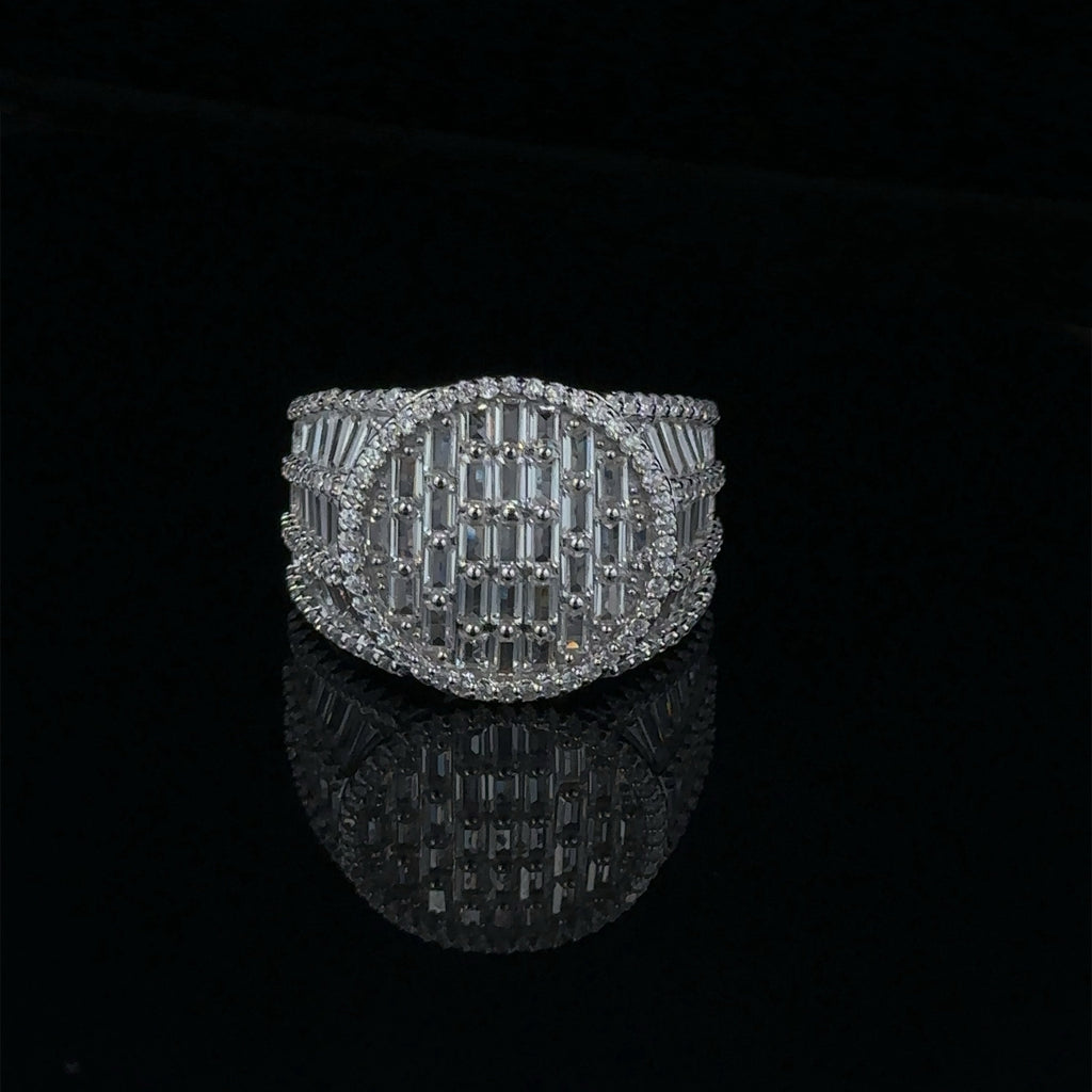 Sterling Silver CZ Oval Cluster Ring Baguette Bridal