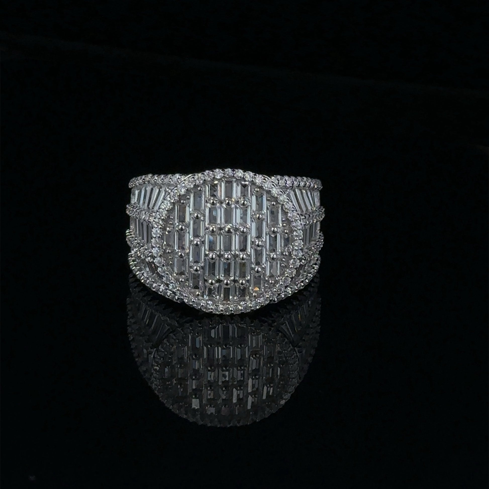 Sterling Silver CZ Oval Cluster Ring Baguette Bridal