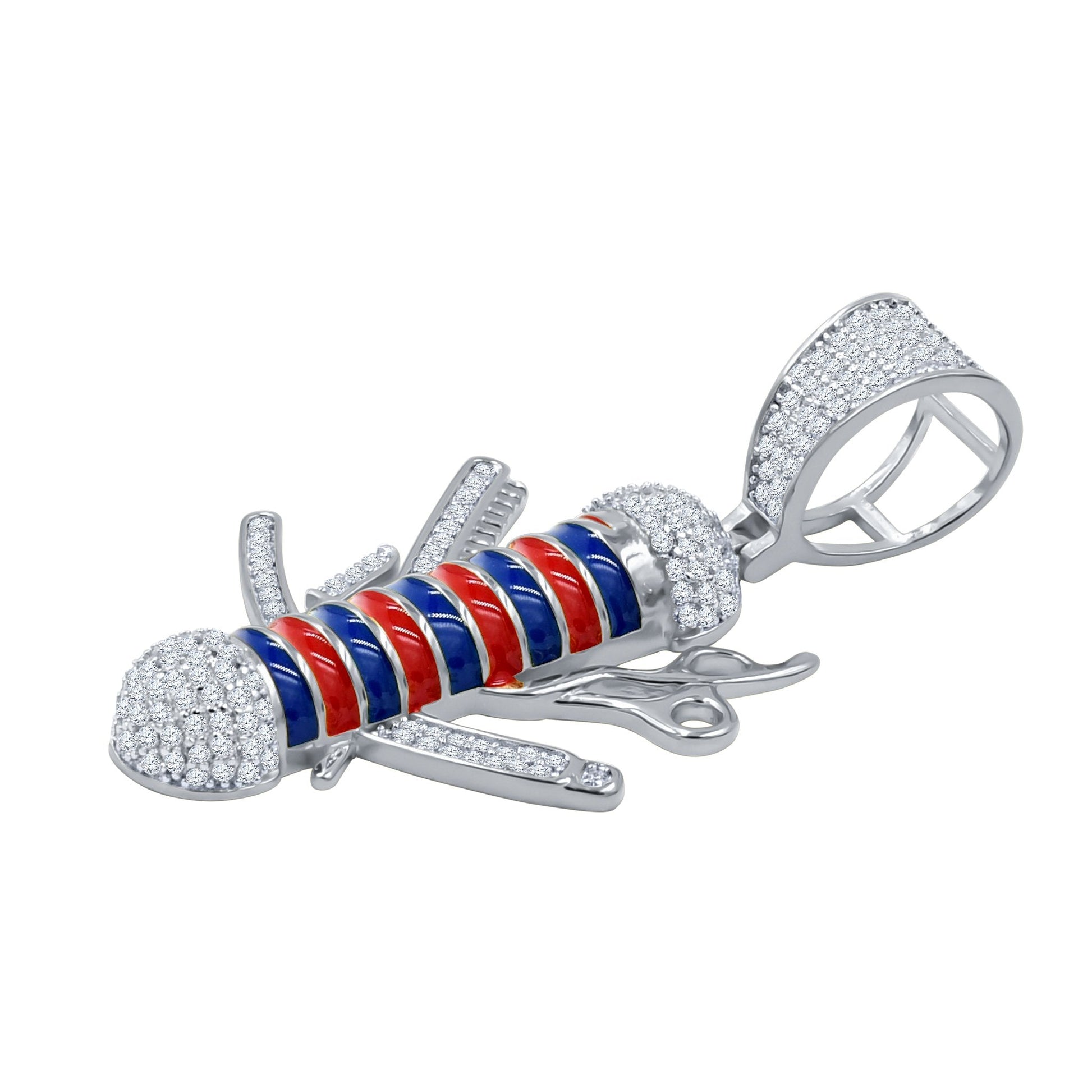 Sterling Silver CZ Sword Pendant Red Blue Enamel Rhodium