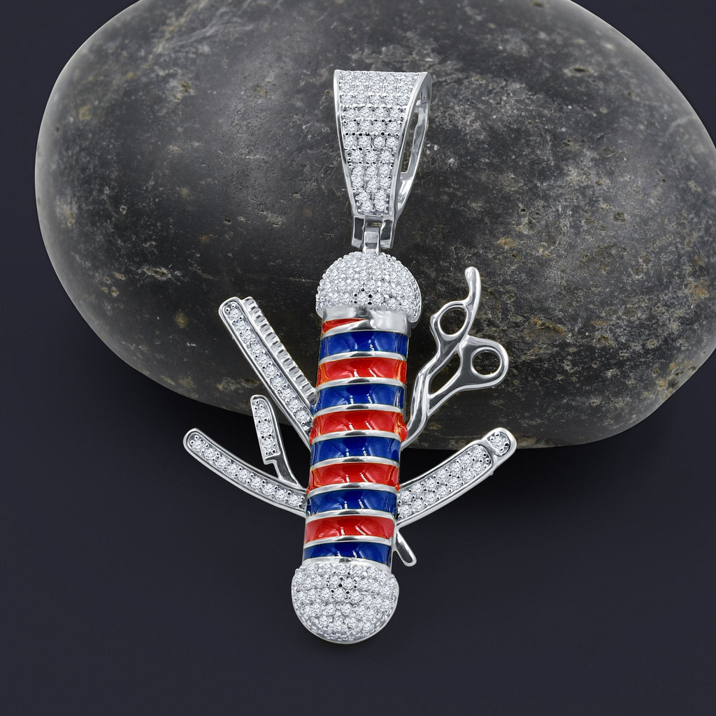 Sterling Silver CZ Sword Pendant Red Blue Enamel Rhodium