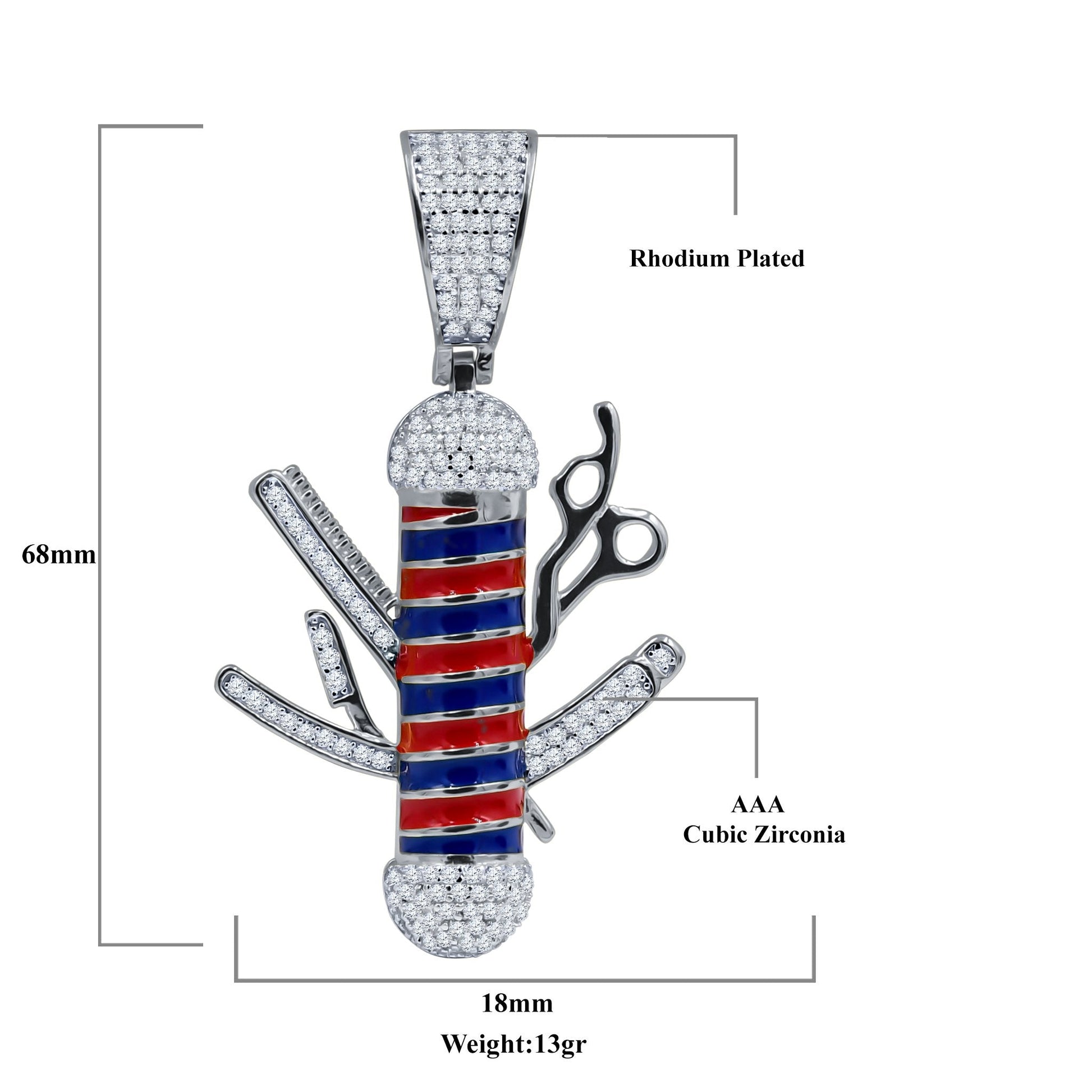 Sterling Silver CZ Sword Pendant Red Blue Enamel Rhodium