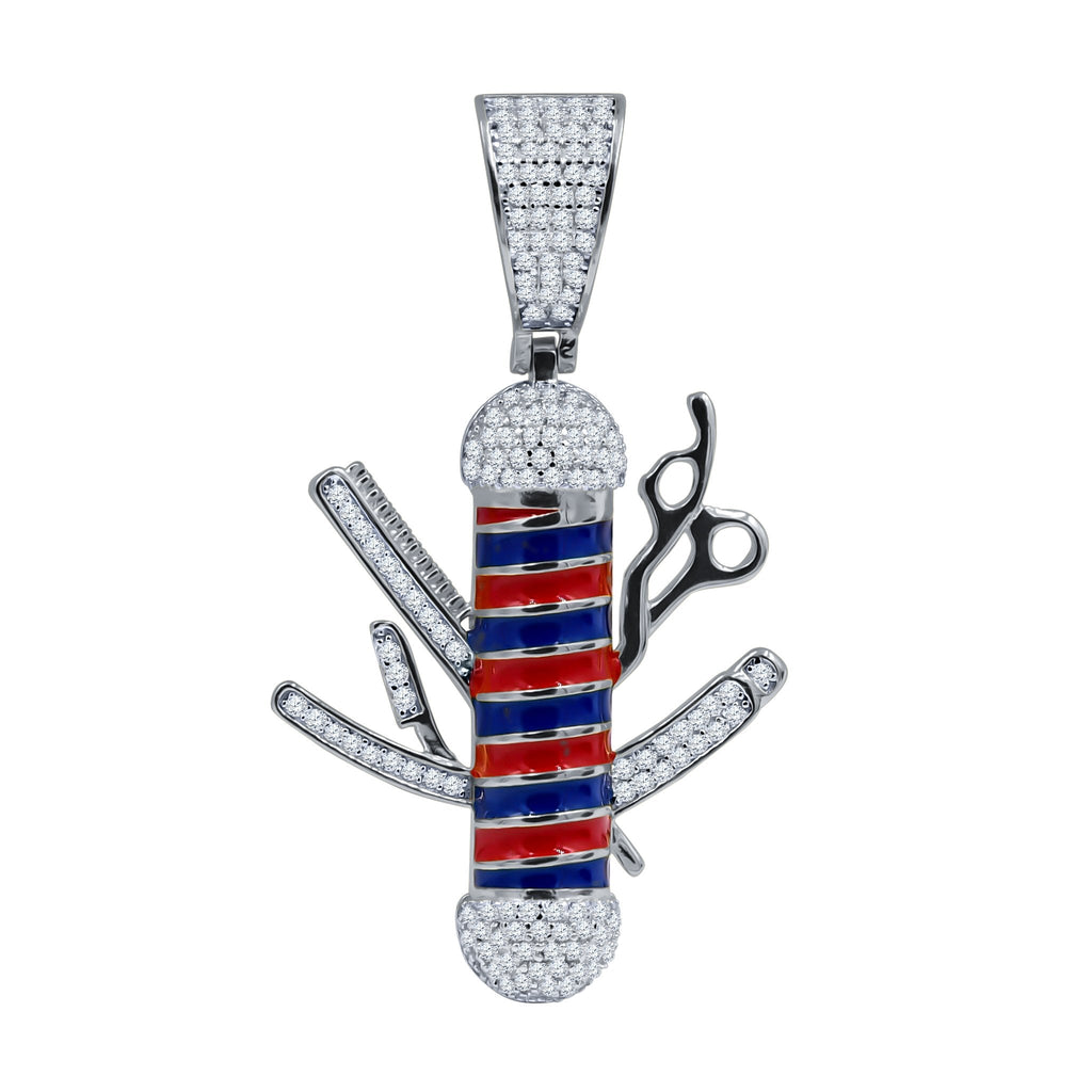 Sterling Silver CZ Sword Pendant Red Blue Enamel Rhodium