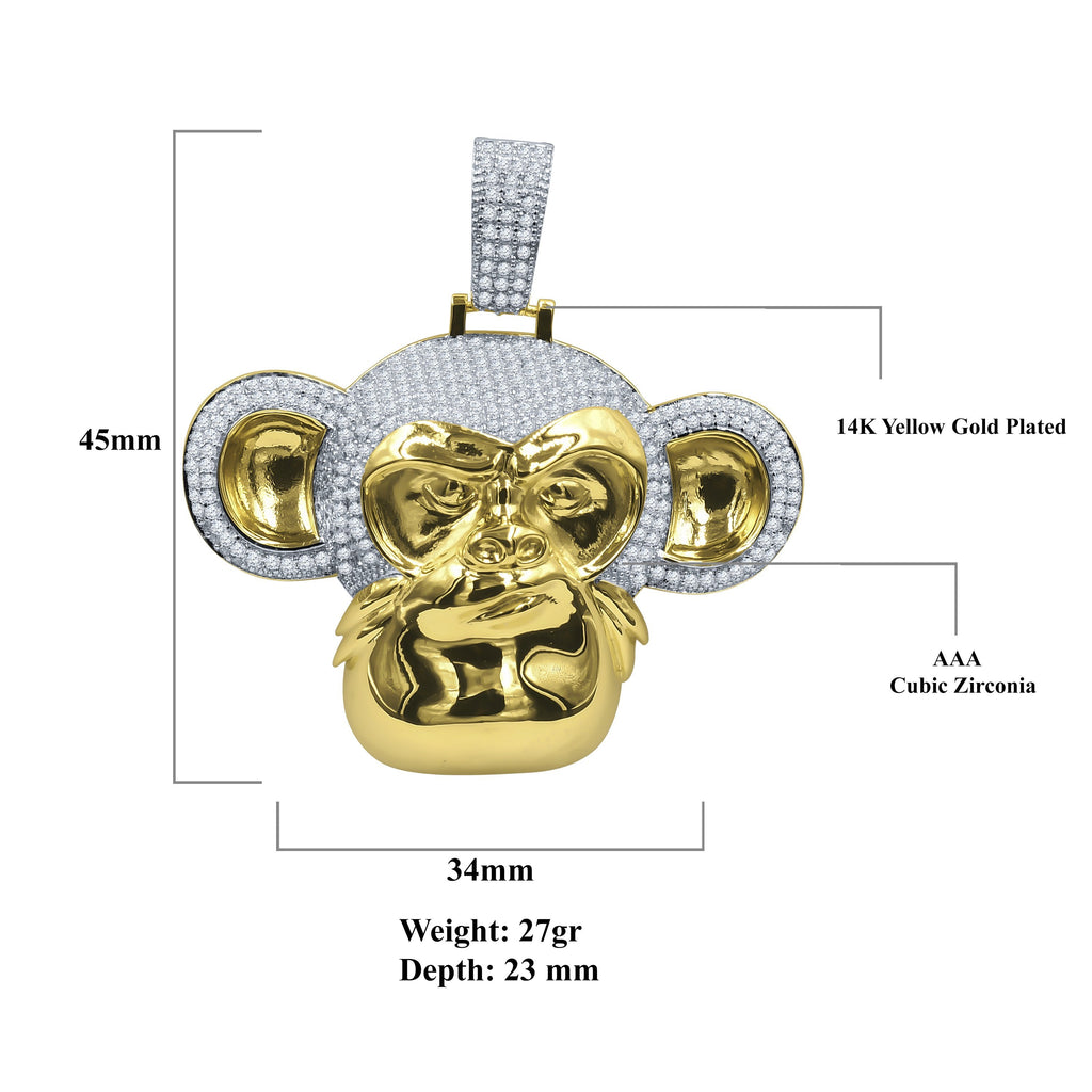 Sterling Silver CZ Beast Face Pendant Gold Accent Somatic Tribal Style Necklace