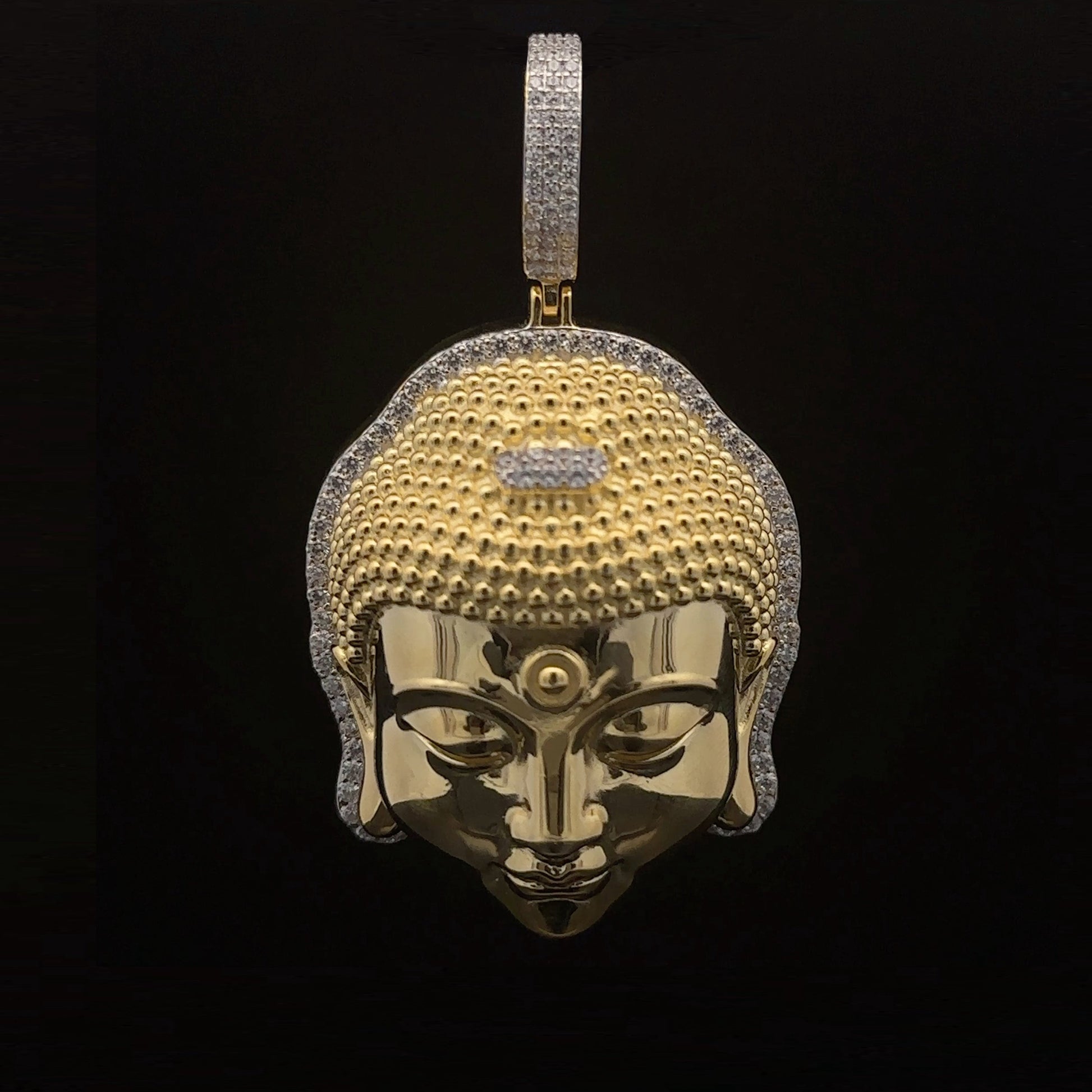 Sterling Silver Gold Buddha Pendant Mens Moissanite CZ