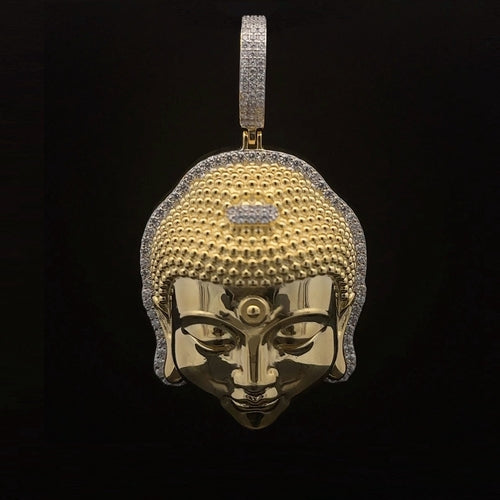 Sterling Silver Gold Buddha Pendant Mens Moissanite CZ