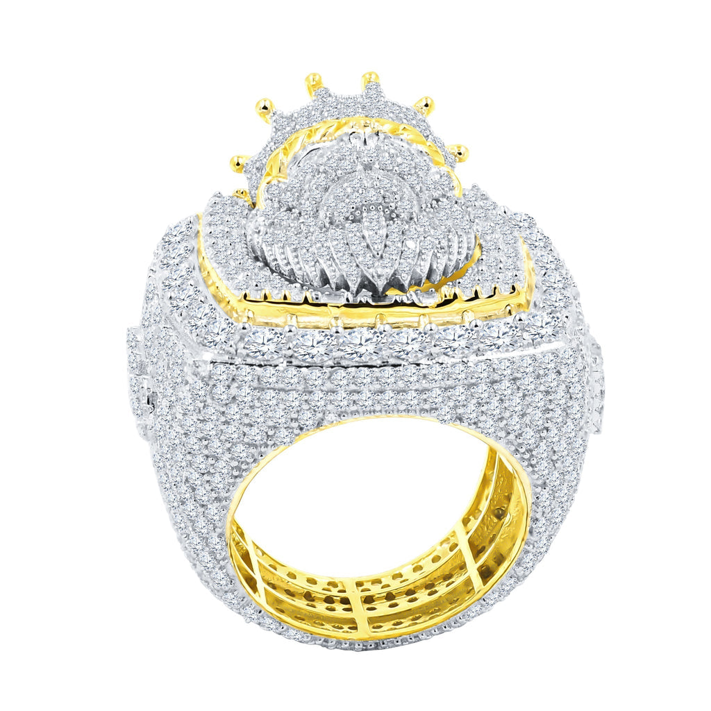 Sterling Silver Lion Signet Ring Pave Stones Gold Accent