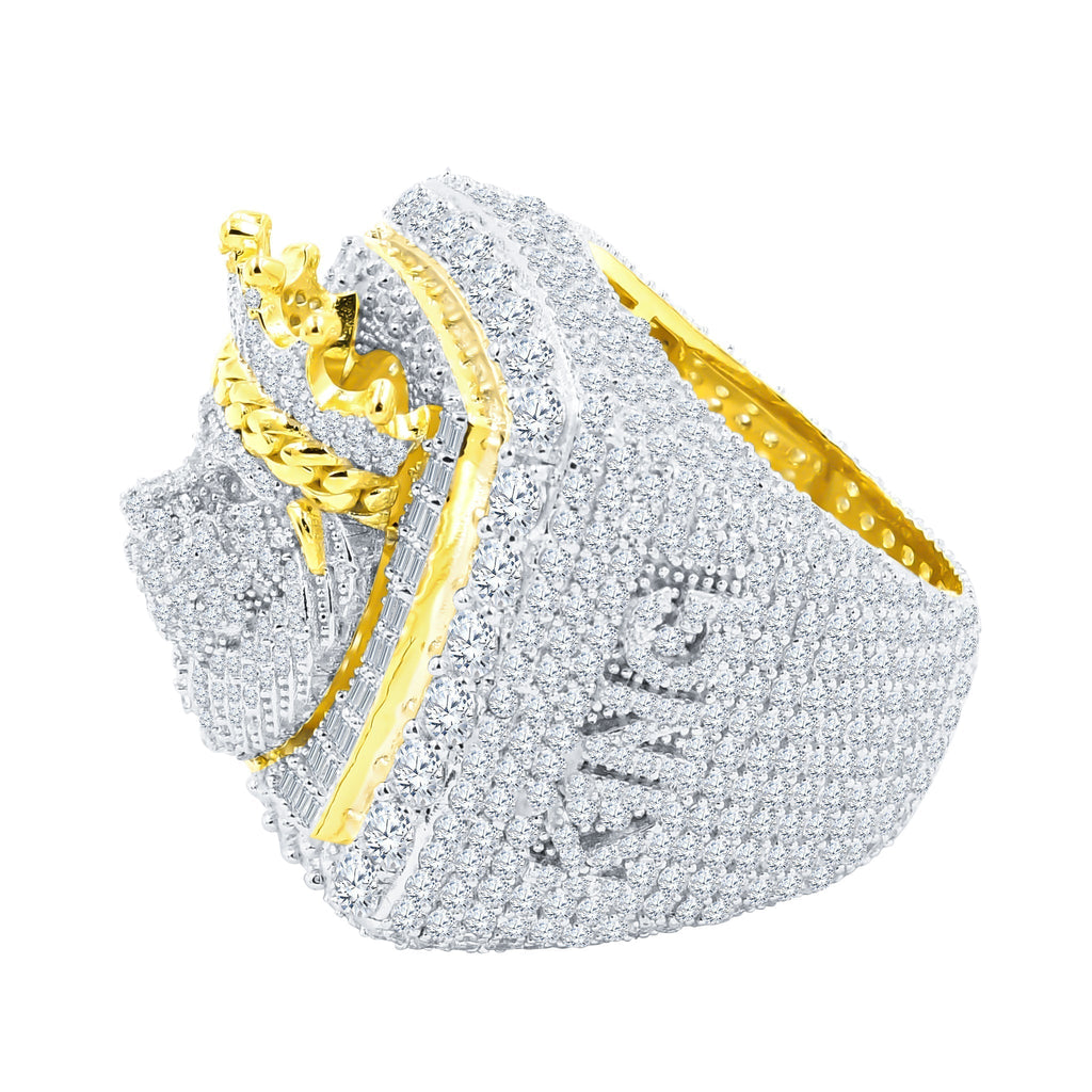 Sterling Silver Lion Signet Ring Pave Stones Gold Accent